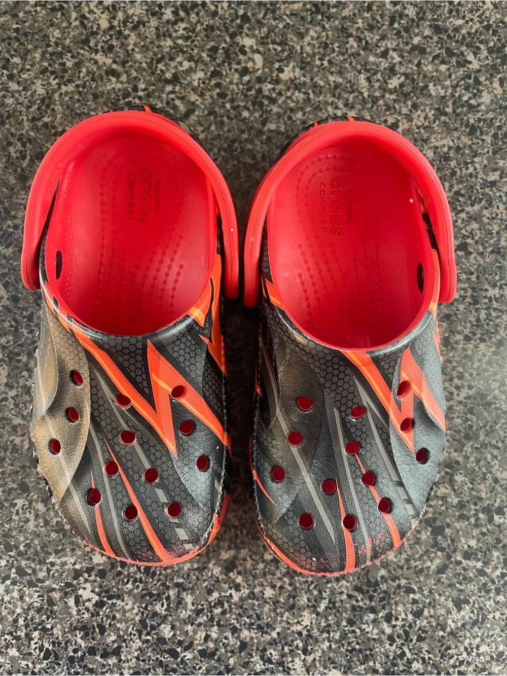 Crocs Kids Classic Clog Black Red Orange Flame Graphic Slip On Shoes Kids 10